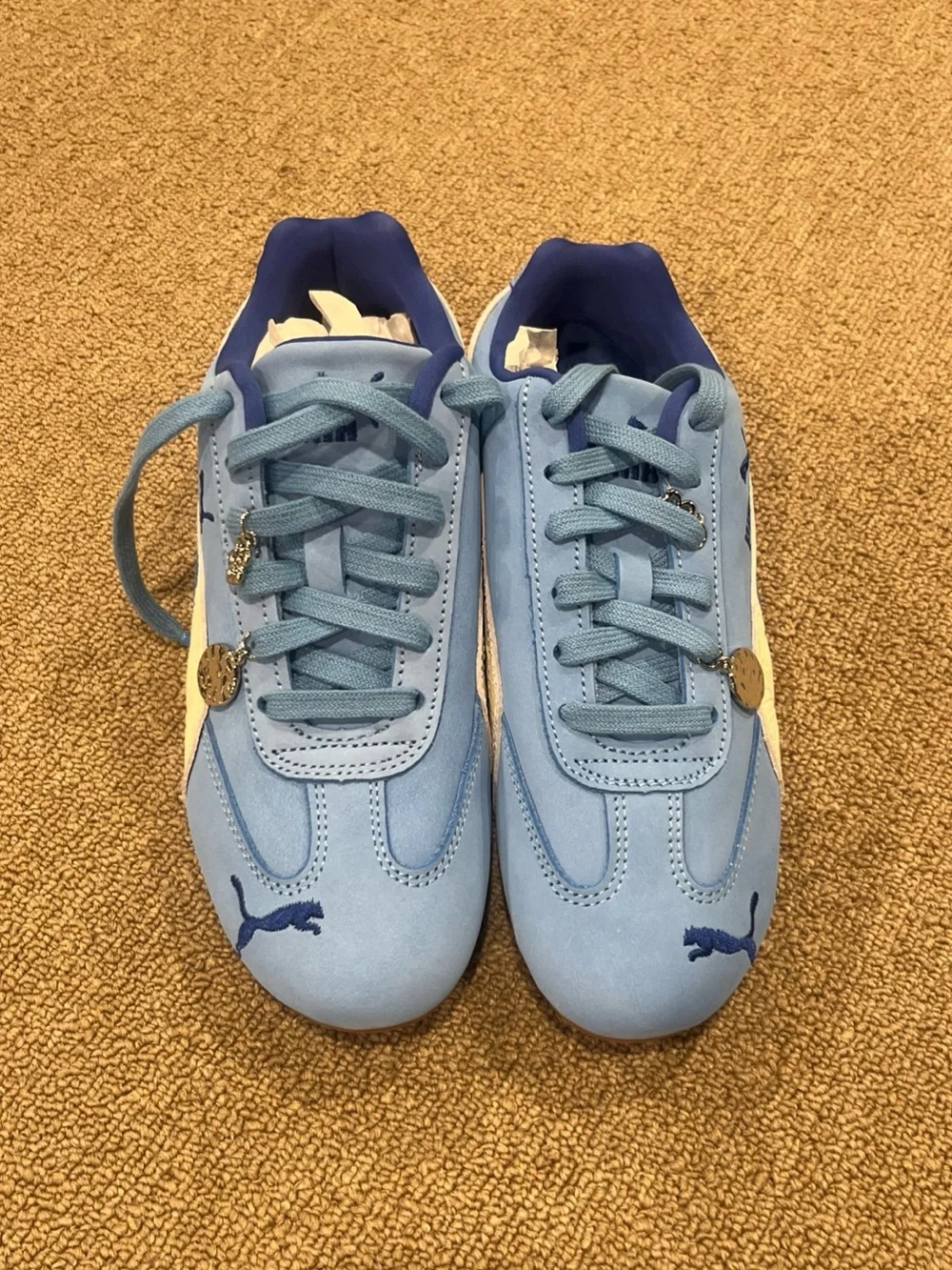 Puma Light Blue Suede Sneakers with White Stripe